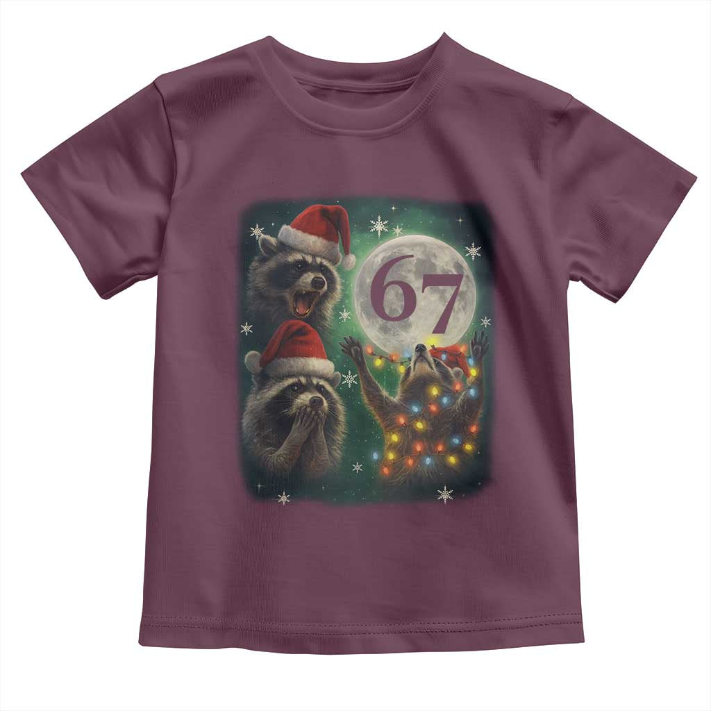 Funny Christmas Three Raccoons 67 Toddler T Shirt Trash Panda Moon Howling Six Seven Meme TS11 Maroon Print Your Wear