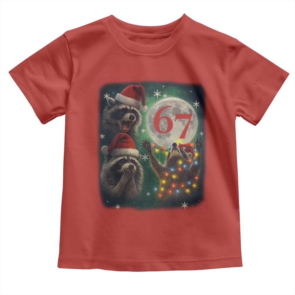 Funny Christmas Three Raccoons 67 Toddler T Shirt Trash Panda Moon Howling Six Seven Meme TS11 Red Print Your Wear