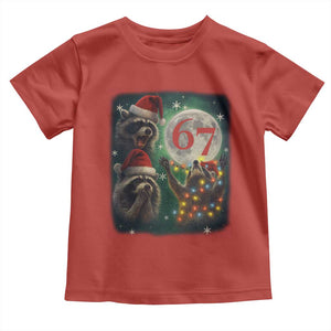 Funny Christmas Three Raccoons 67 Toddler T Shirt Trash Panda Moon Howling Six Seven Meme TS11 Red Print Your Wear