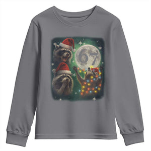Funny Christmas Three Raccoons 67 Youth Sweatshirt Trash Panda Moon Howling Six Seven Meme TS11 Charcoal Print Your Wear