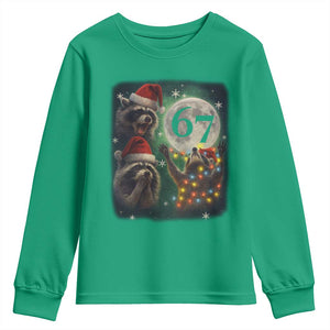 Funny Christmas Three Raccoons 67 Youth Sweatshirt Trash Panda Moon Howling Six Seven Meme TS11 Irish Green Print Your Wear