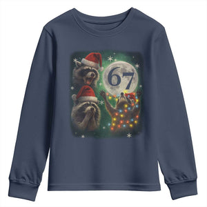 Funny Christmas Three Raccoons 67 Youth Sweatshirt Trash Panda Moon Howling Six Seven Meme TS11 Navy Print Your Wear