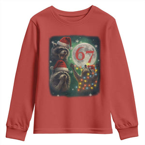 Funny Christmas Three Raccoons 67 Youth Sweatshirt Trash Panda Moon Howling Six Seven Meme TS11 Red Print Your Wear
