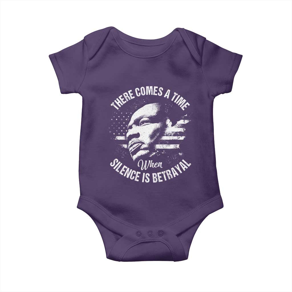 MLK Day There Comes A Time When Silence Is Betrayal Baby Onesie Martin Luther King Vintage American Flag Black History Month TS11 Purple Print Your Wear