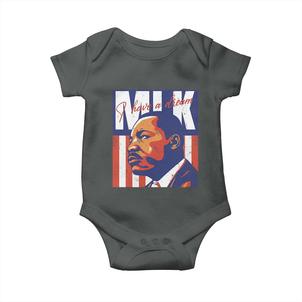 MLK Day I Have A Dream Baby Onesie Martin Luther King Vintage American Flag Black History Month TS11 Dark Heather Print Your Wear