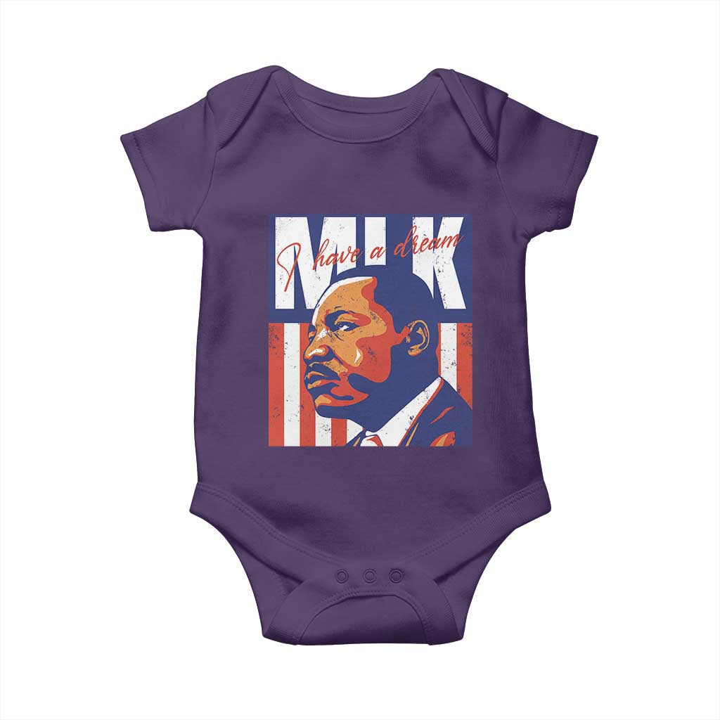 MLK Day I Have A Dream Baby Onesie Martin Luther King Vintage American Flag Black History Month TS11 Purple Print Your Wear