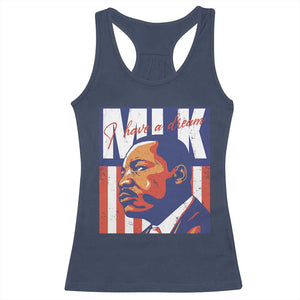 MLK Day I Have A Dream Racerback Tank Top Martin Luther King Vintage American Flag Black History Month TS11 Navy Print Your Wear