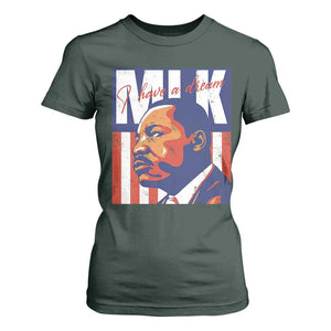MLK Day I Have A Dream T Shirt For Women Martin Luther King Vintage American Flag Black History Month TS11 Dark Forest Green Print Your Wear