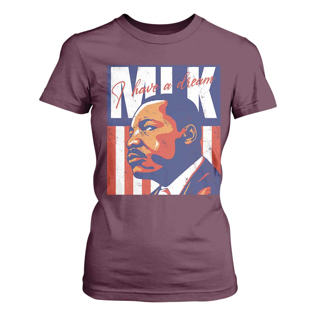 MLK Day I Have A Dream T Shirt For Women Martin Luther King Vintage American Flag Black History Month TS11 Maroon Print Your Wear
