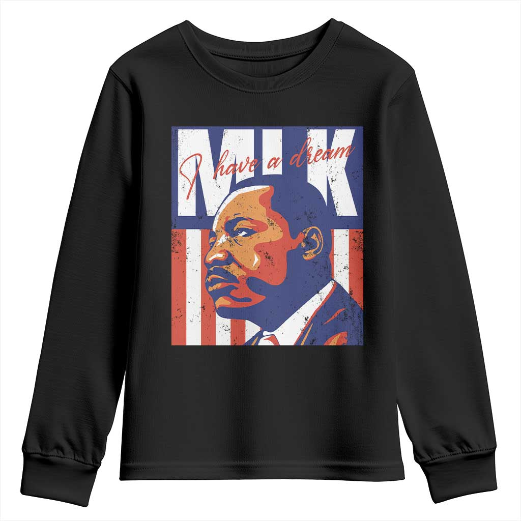 MLK Day I Have A Dream Youth Sweatshirt Martin Luther King Vintage American Flag Black History Month TS11 Black Print Your Wear