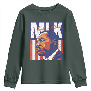 MLK Day I Have A Dream Youth Sweatshirt Martin Luther King Vintage American Flag Black History Month TS11 Dark Forest Green Print Your Wear