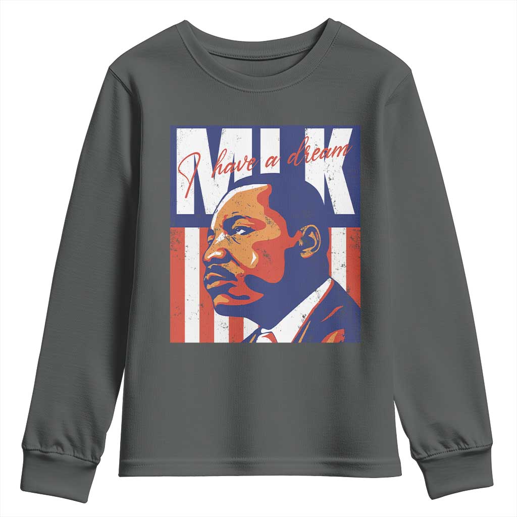 MLK Day I Have A Dream Youth Sweatshirt Martin Luther King Vintage American Flag Black History Month TS11 Dark Heather Print Your Wear