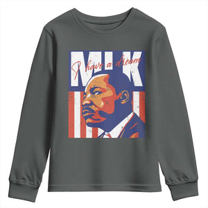 MLK Day I Have A Dream Youth Sweatshirt Martin Luther King Vintage American Flag Black History Month TS11 Dark Heather Print Your Wear