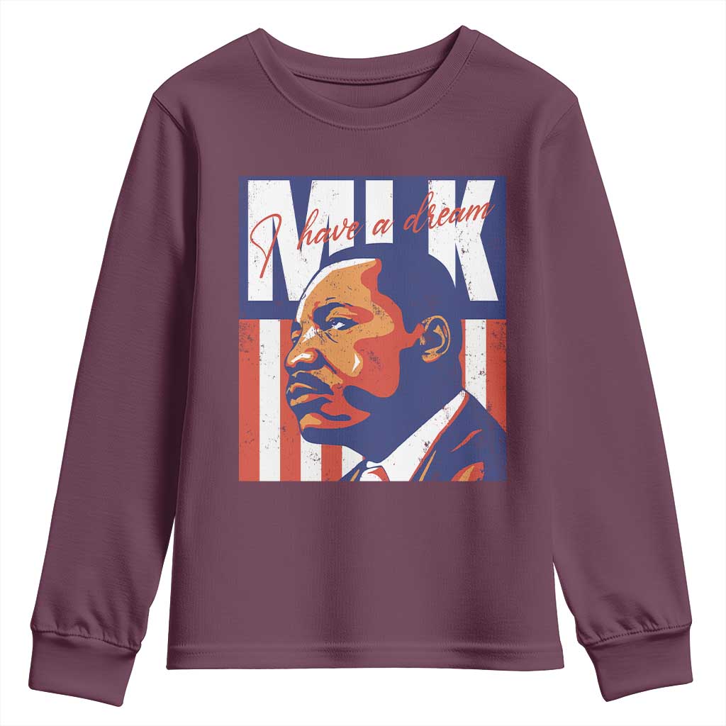 MLK Day I Have A Dream Youth Sweatshirt Martin Luther King Vintage American Flag Black History Month TS11 Maroon Print Your Wear