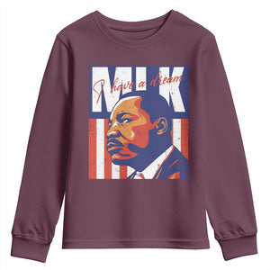 MLK Day I Have A Dream Youth Sweatshirt Martin Luther King Vintage American Flag Black History Month TS11 Maroon Print Your Wear