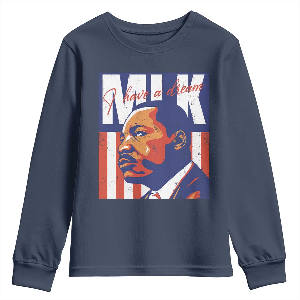 MLK Day I Have A Dream Youth Sweatshirt Martin Luther King Vintage American Flag Black History Month TS11 Navy Print Your Wear