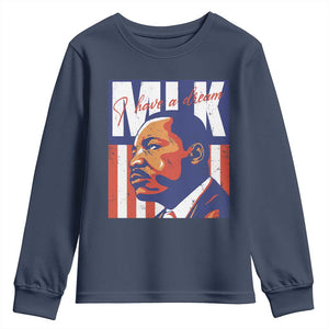MLK Day I Have A Dream Youth Sweatshirt Martin Luther King Vintage American Flag Black History Month TS11 Navy Print Your Wear