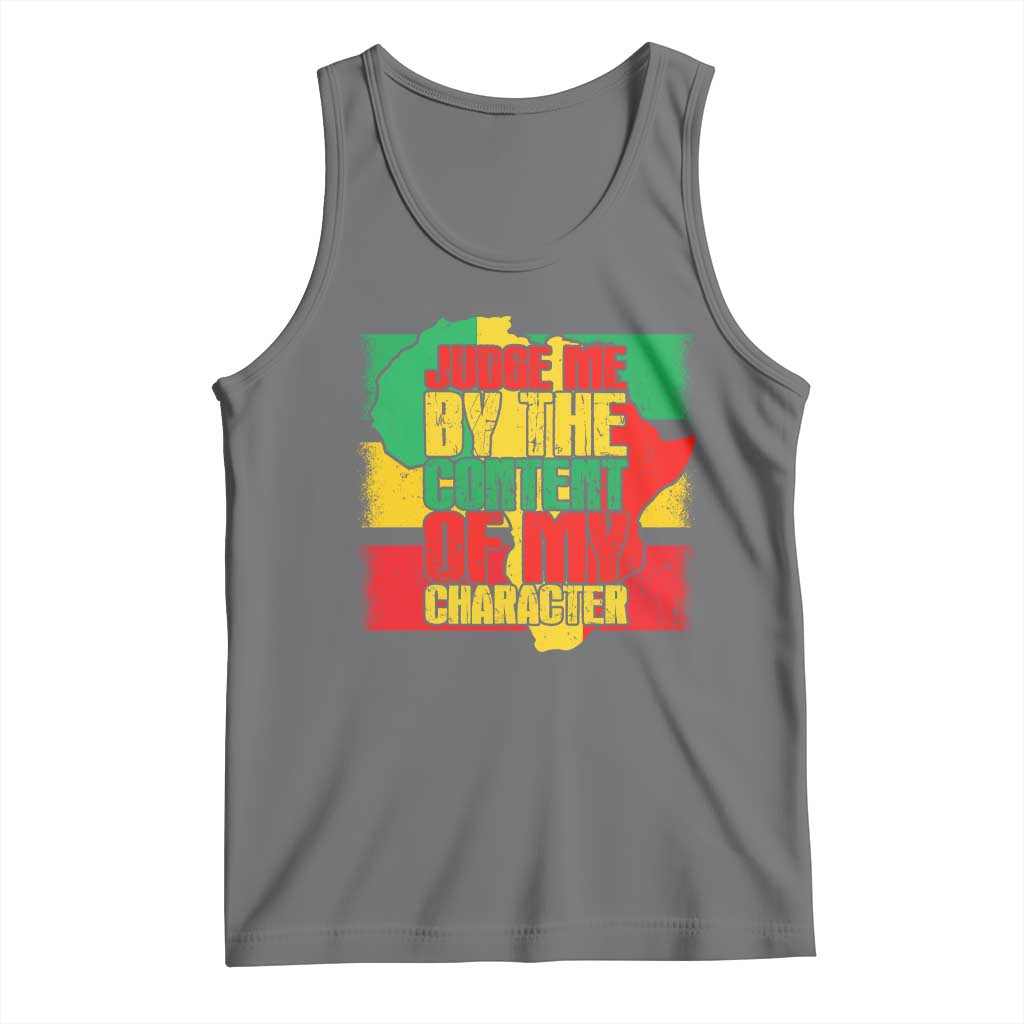 MLK Day Judge Me By The Content Of My Character Tank Top Martin Luther King Africa Map Black History Month TS11 Black Heather Print Your Wear