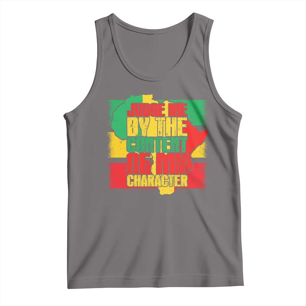 MLK Day Judge Me By The Content Of My Character Tank Top Martin Luther King Africa Map Black History Month TS11 Deep Heather Print Your Wear