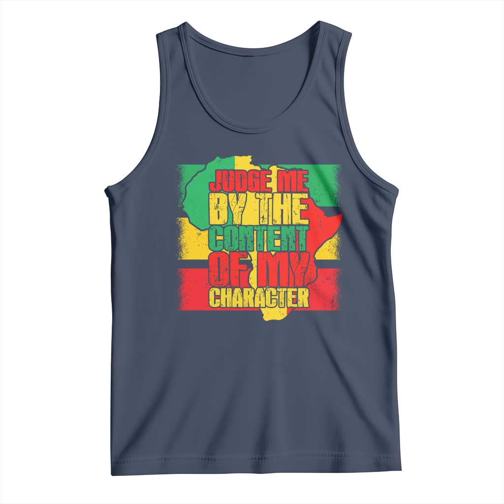 MLK Day Judge Me By The Content Of My Character Tank Top Martin Luther King Africa Map Black History Month TS11 Navy Print Your Wear