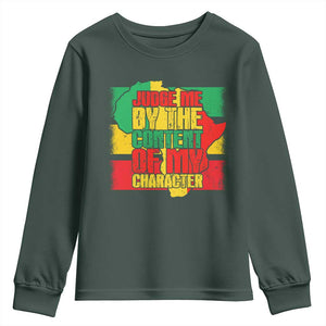 MLK Day Judge Me By The Content Of My Character Youth Sweatshirt Martin Luther King Africa Map Black History Month TS11 Dark Forest Green Print Your Wear