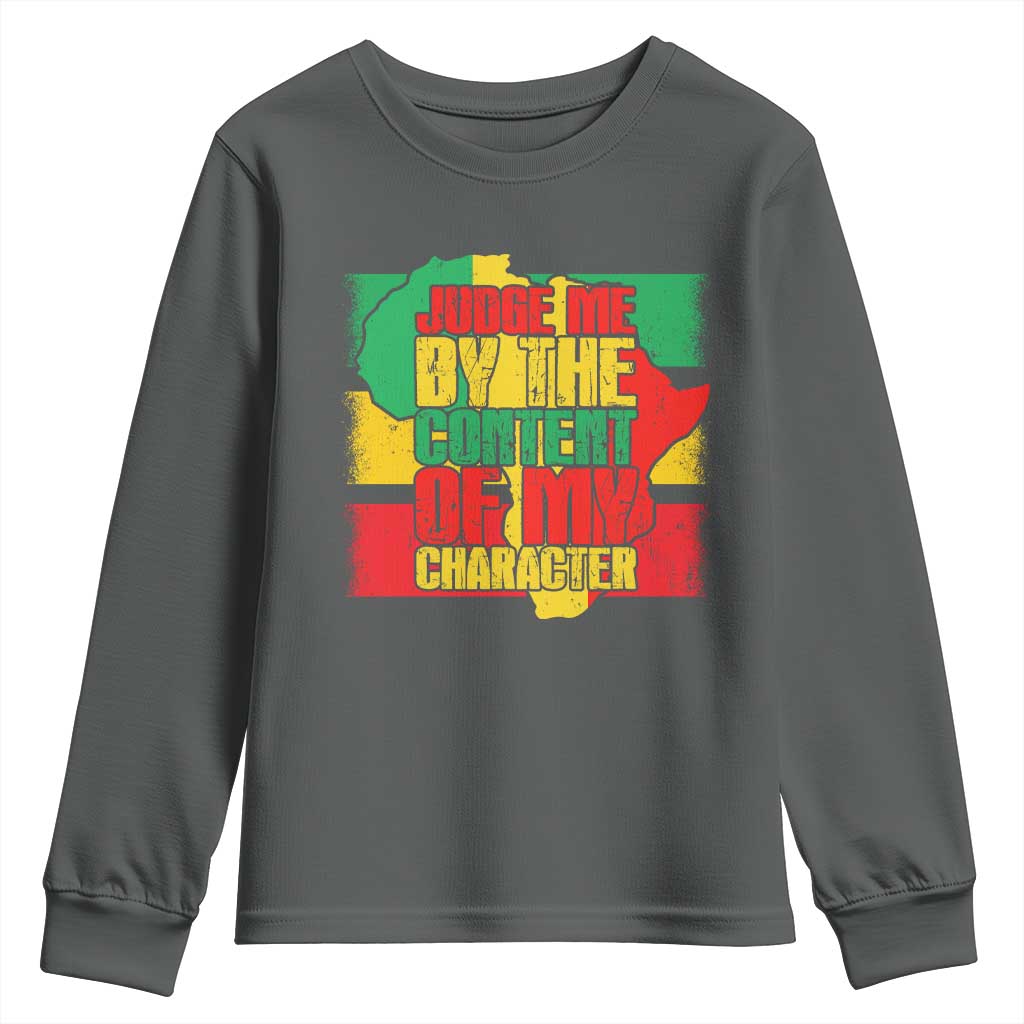 MLK Day Judge Me By The Content Of My Character Youth Sweatshirt Martin Luther King Africa Map Black History Month TS11 Dark Heather Print Your Wear
