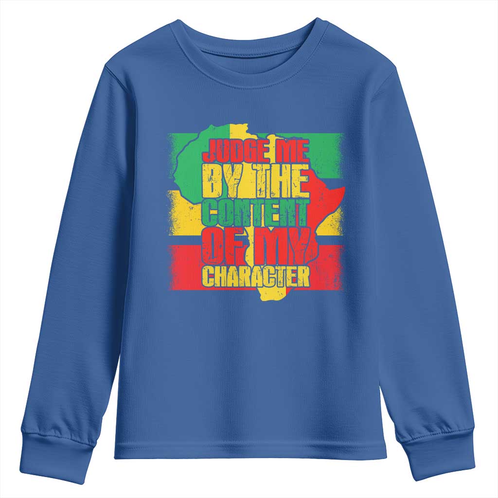 MLK Day Judge Me By The Content Of My Character Youth Sweatshirt Martin Luther King Africa Map Black History Month TS11 Royal Blue Print Your Wear