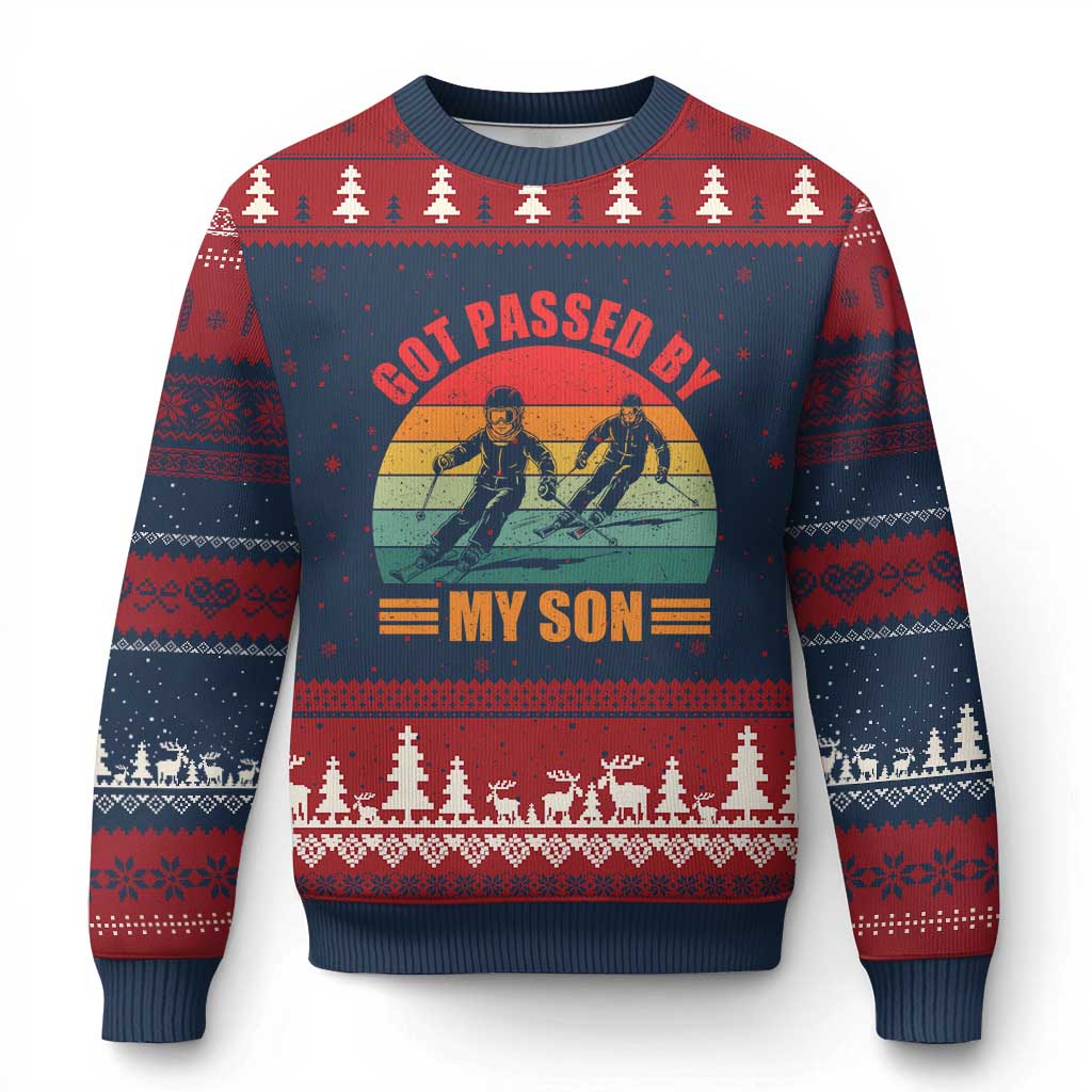 Funny Skiing Ski Dad Ugly Christmas Sweater Got Passed By My Son Retro Vintage TS11 Navy Red Print Your Wear