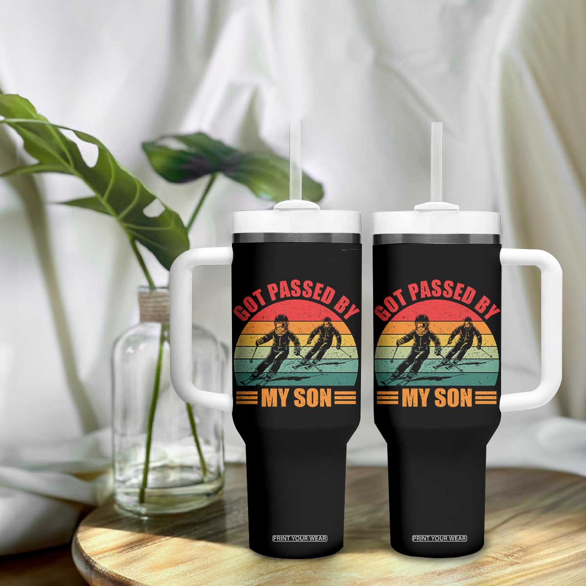 Funny Skiing Ski Dad Tumbler With Handle Got Passed By My Son Retro Vintage TS11 Print Your Wear