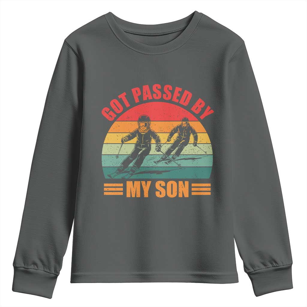 Funny Skiing Ski Dad Youth Sweatshirt Got Passed By My Son Retro Vintage TS11 Dark Heather Print Your Wear