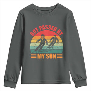 Funny Skiing Ski Dad Youth Sweatshirt Got Passed By My Son Retro Vintage TS11 Dark Heather Print Your Wear
