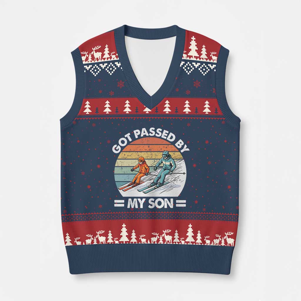 Funny Ski Dad V-Neck Knit Sweater Vest Got Passed By My Son Retro Vintage TS11 Navy Red Print Your Wear
