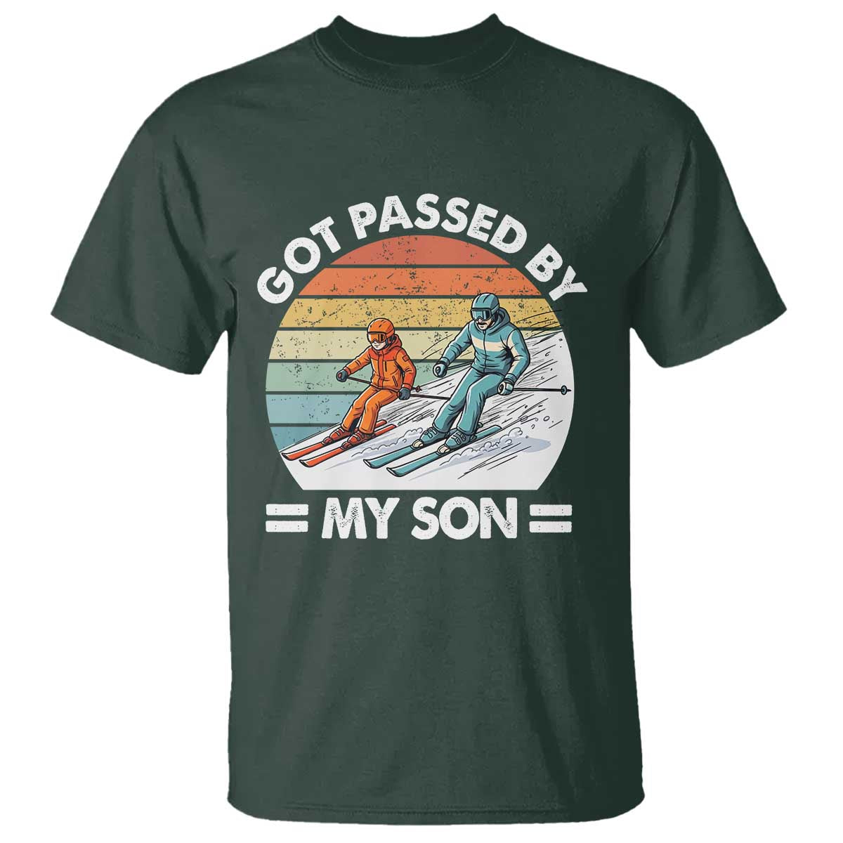 Funny Ski Dad T Shirt Got Passed By My Son Retro Vintage TS11 Dark Forest Green Print Your Wear