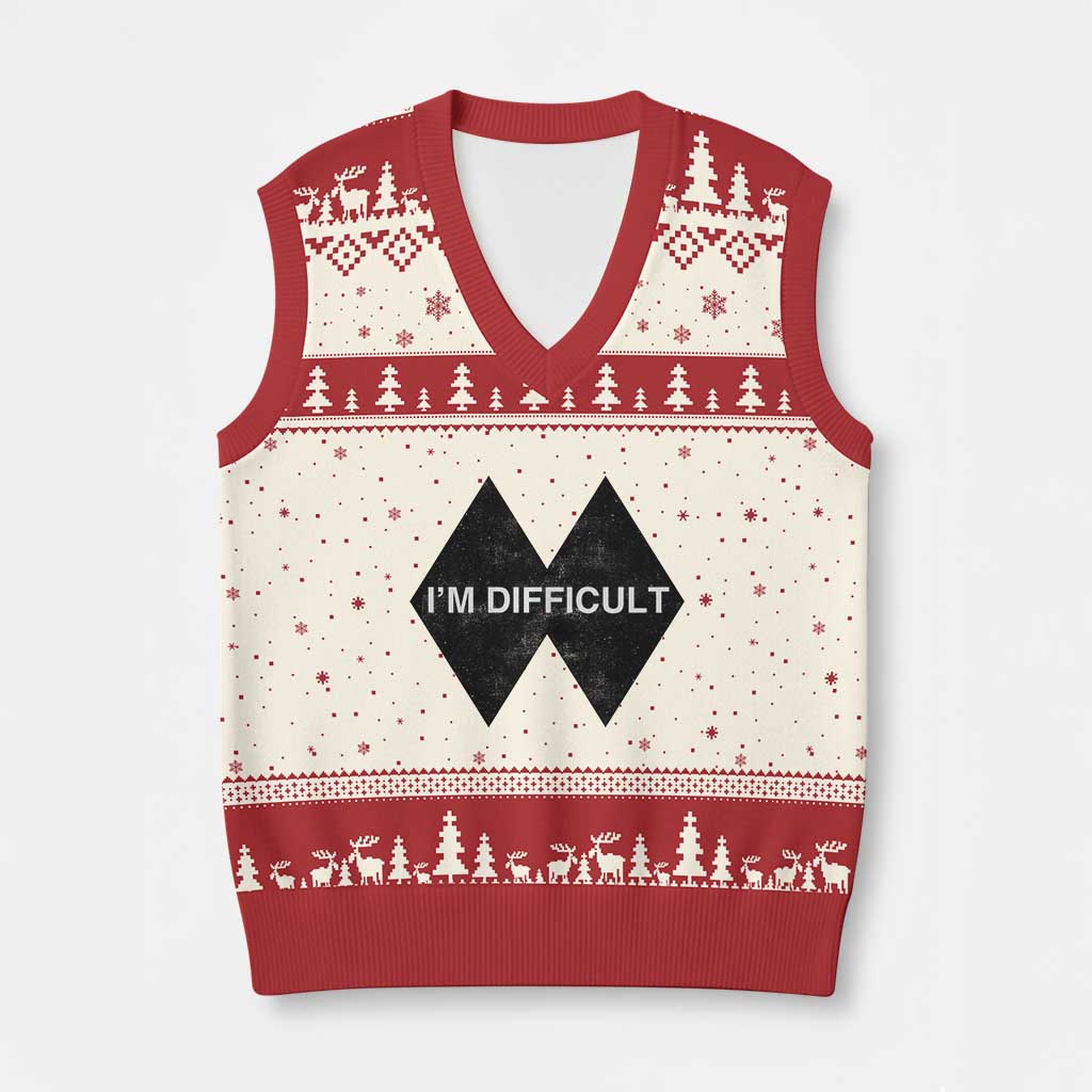 Funny I Am Difficult Double Black Diamond Ski Snowboard V-Neck Knit Sweater Vest TS11 Beige Red Print Your Wear