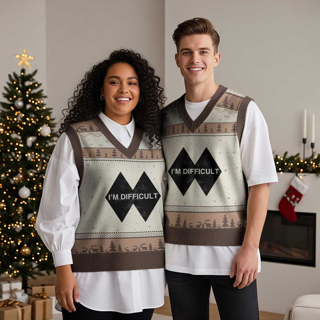 Funny I Am Difficult Double Black Diamond Ski Snowboard V-Neck Knit Sweater Vest TS11 Mocha Mousse Print Your Wear
