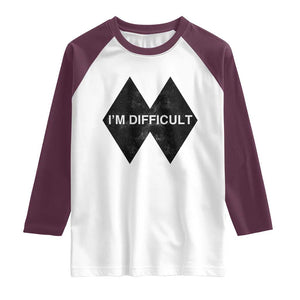 Funny I Am Difficult Double Black Diamond Ski Snowboard Raglan Shirt TS11 White Maroon Print Your Wear