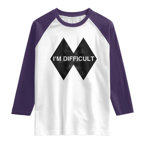Funny I Am Difficult Double Black Diamond Ski Snowboard Raglan Shirt TS11 White Purple Print Your Wear