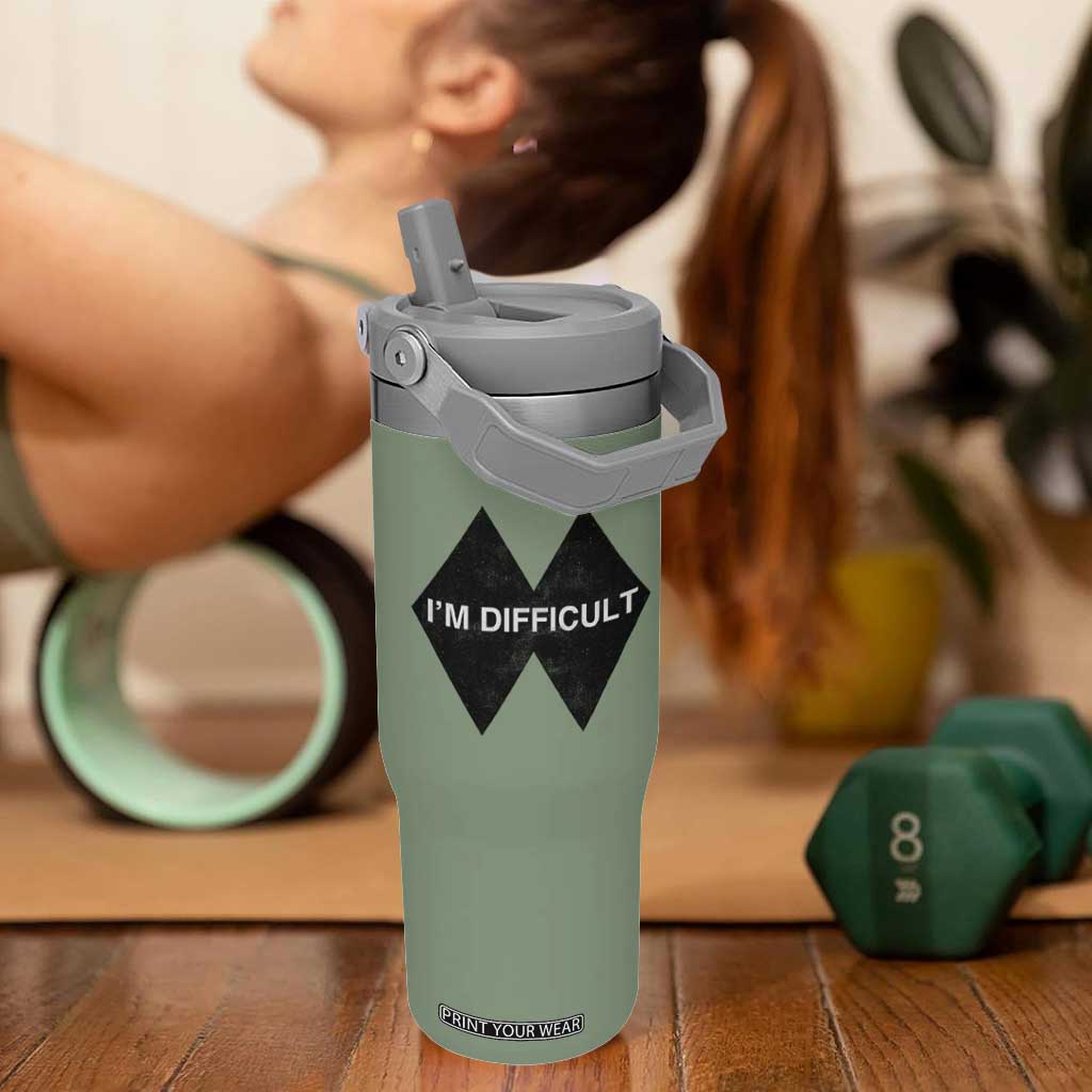 Funny I Am Difficult Double Black Diamond Ski Snowboard Flip Straw Tumbler TS11 One Size: 30 oz Moss Green Print Your Wear