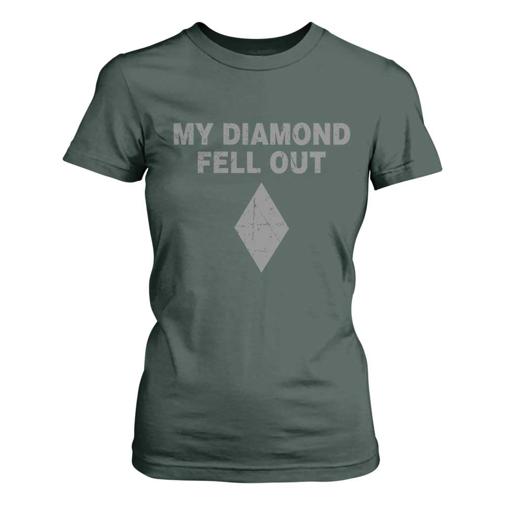 Funny Skiing Snowboarding T Shirt For Women My Diamond Fell Out Ski Puns Double Black Diamond TS11 Dark Forest Green Print Your Wear