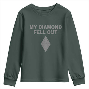Funny Skiing Snowboarding Youth Sweatshirt My Diamond Fell Out Ski Puns Double Black Diamond TS11 Dark Forest Green Print Your Wear