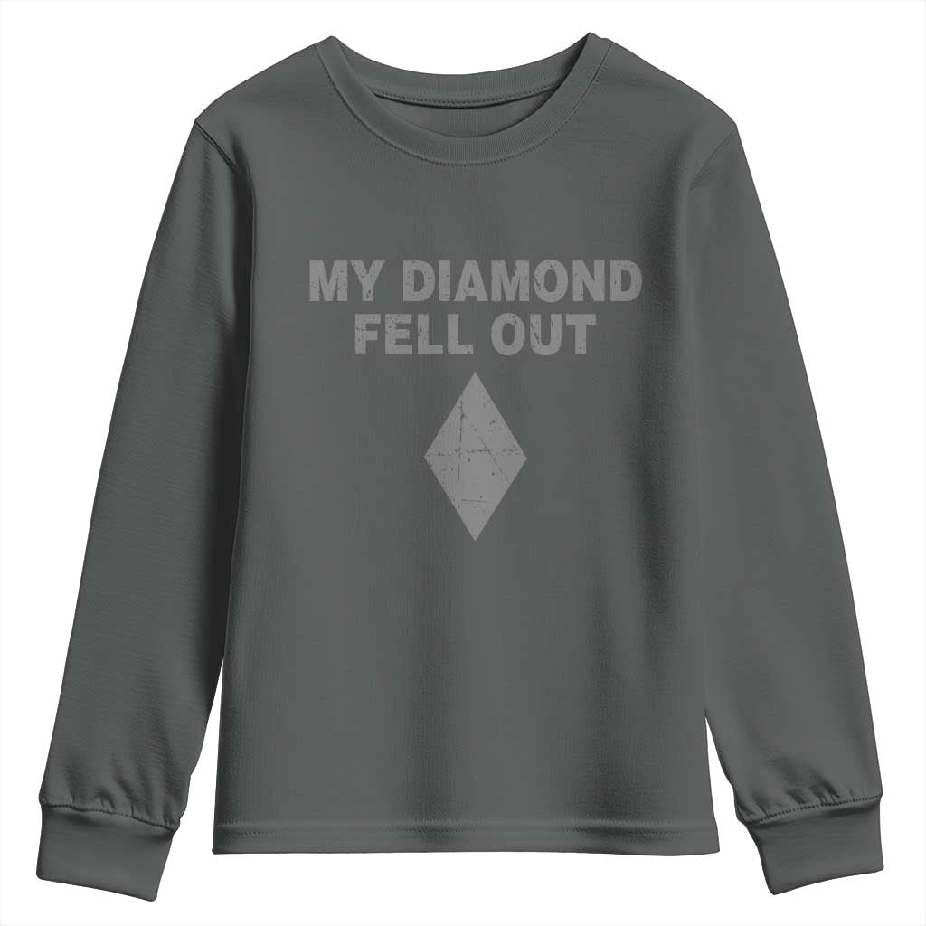 Funny Skiing Snowboarding Youth Sweatshirt My Diamond Fell Out Ski Puns Double Black Diamond TS11 Dark Heather Print Your Wear