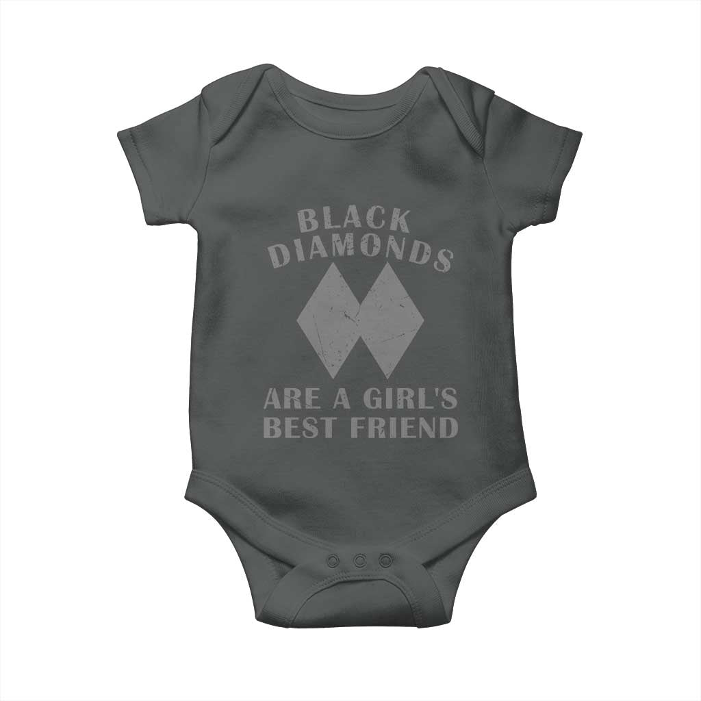 Funny Black Diamonds Are A Girls Best Friend Snow Skiing Baby Onesie TS11 Dark Heather Print Your Wear