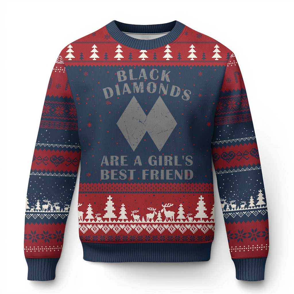 Funny Black Diamonds Are A Girls Best Friend Snow Skiing Ugly Christmas Sweater TS11 Navy Red Print Your Wear