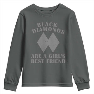Funny Black Diamonds Are A Girls Best Friend Snow Skiing Youth Sweatshirt TS11 Dark Heather Print Your Wear