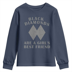 Funny Black Diamonds Are A Girls Best Friend Snow Skiing Youth Sweatshirt TS11 Navy Print Your Wear