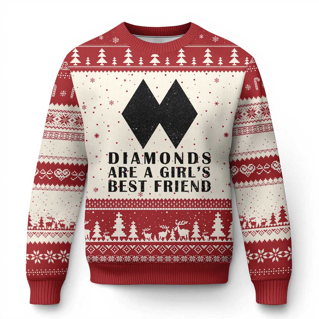 Funny Skiing Snowboarding Ugly Christmas Sweater Diamonds Are A Girls Best Friend TS11 Beige Red Print Your Wear