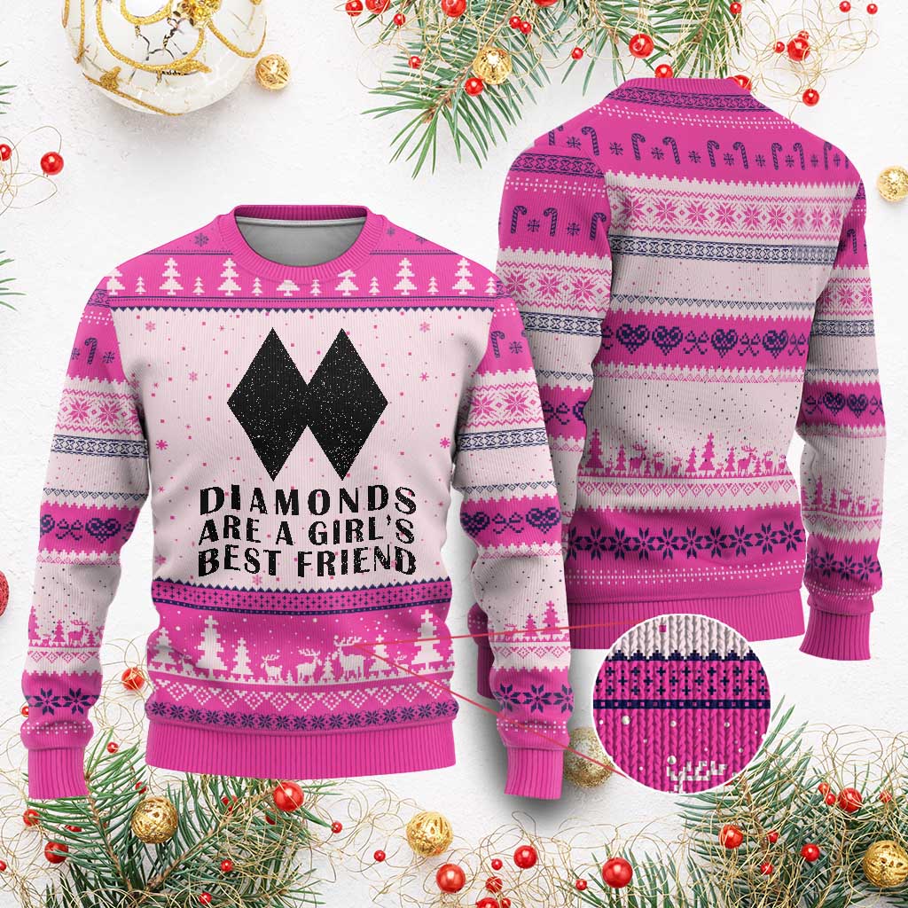 Funny Skiing Snowboarding Ugly Christmas Sweater Diamonds Are A Girls Best Friend TS11 Hot Pink Print Your Wear