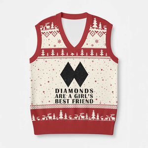 Funny Skiing Snowboarding V-Neck Knit Sweater Vest Diamonds Are A Girls Best Friend TS11 Beige Red Print Your Wear