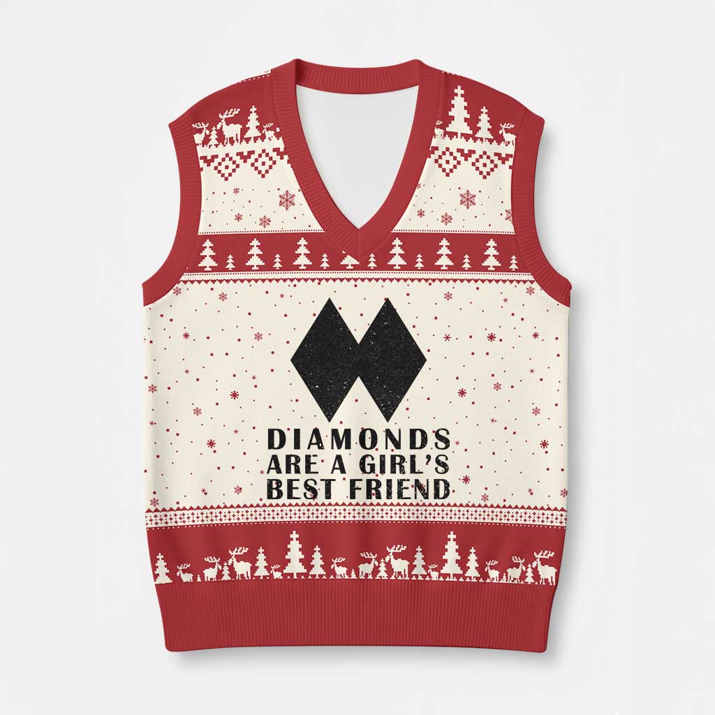 Funny Skiing Snowboarding V-Neck Knit Sweater Vest Diamonds Are A Girls Best Friend TS11 Beige Red Print Your Wear
