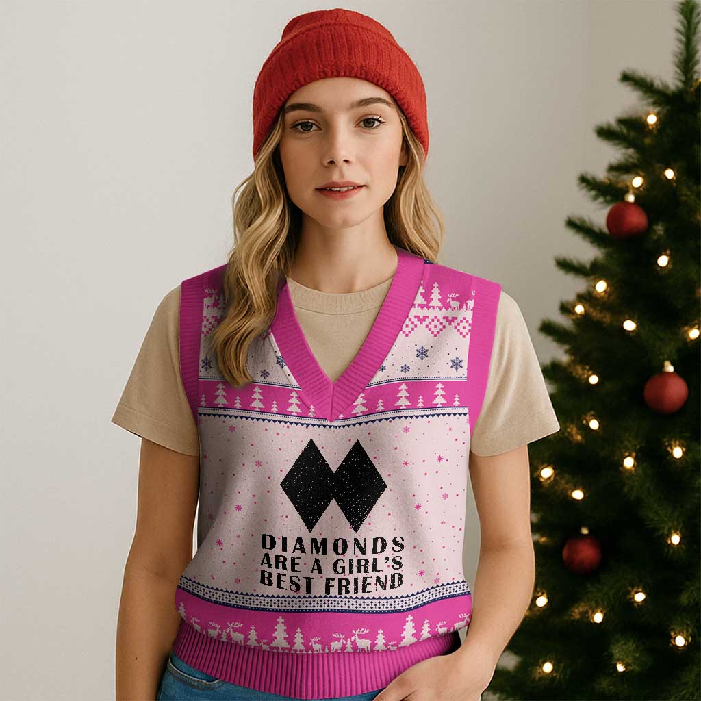 Funny Skiing Snowboarding V-Neck Knit Sweater Vest Diamonds Are A Girls Best Friend TS11 Hot Pink Print Your Wear